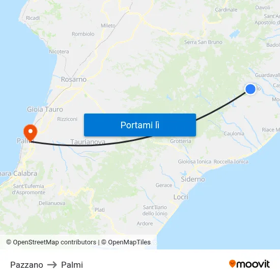 Pazzano to Palmi map