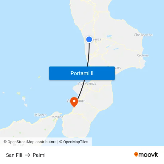 San Fili to Palmi map