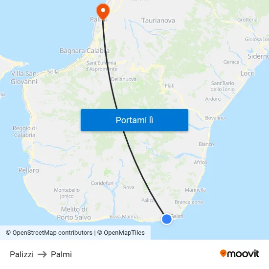 Palizzi to Palmi map
