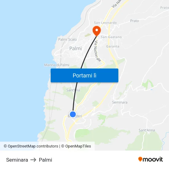 Seminara to Palmi map
