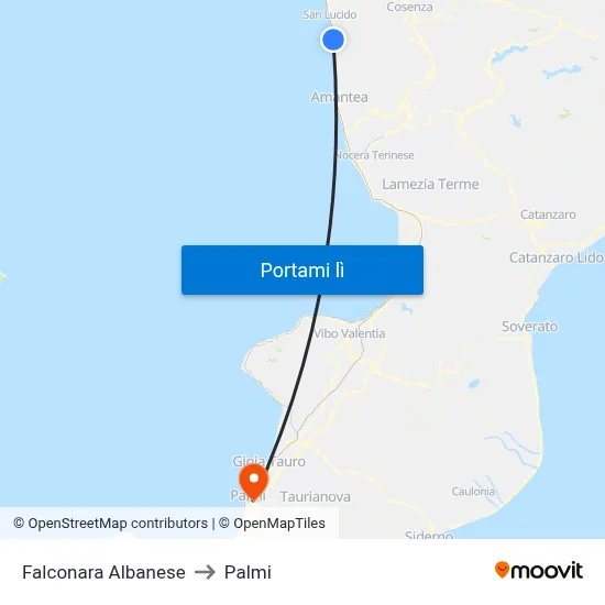 Falconara Albanese to Palmi map