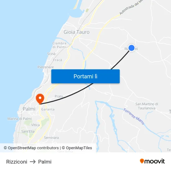Rizziconi to Palmi map