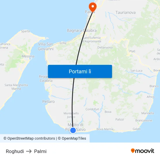 Roghudi to Palmi map