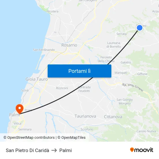 San Pietro Di Caridà to Palmi map