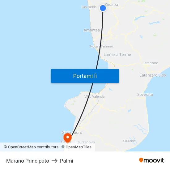 Marano Principato to Palmi map
