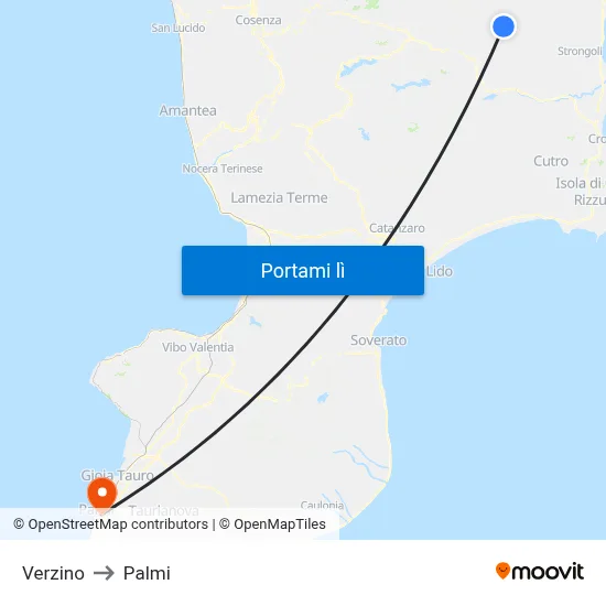 Verzino to Palmi map