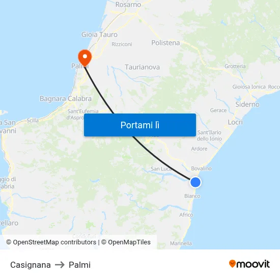 Casignana to Palmi map