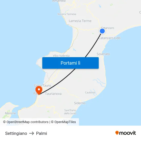 Settingiano to Palmi map