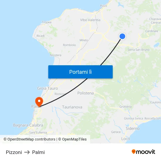 Pizzoni to Palmi map