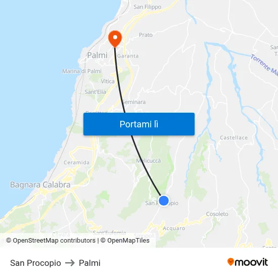 San Procopio to Palmi map