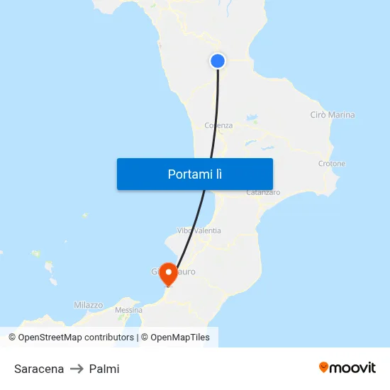 Saracena to Palmi map