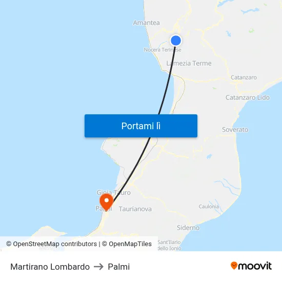 Martirano Lombardo to Palmi map