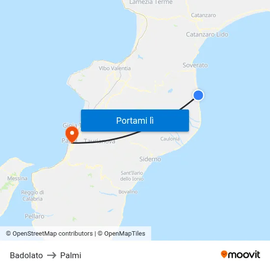 Badolato to Palmi map