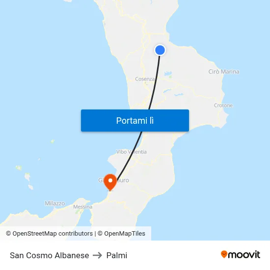 San Cosmo Albanese to Palmi map