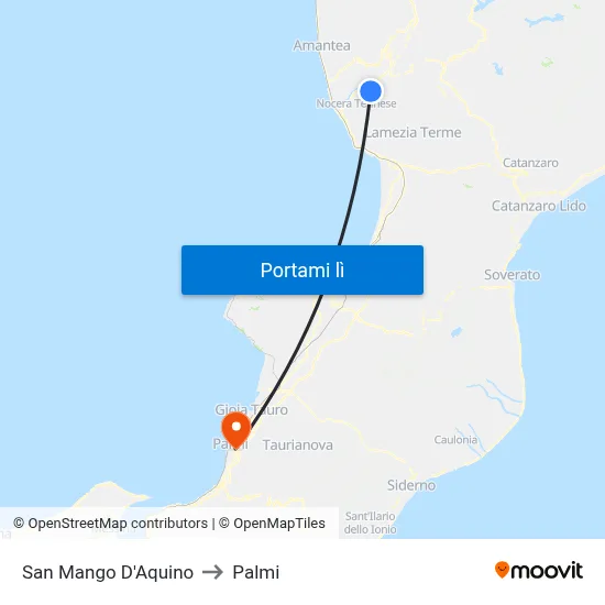 San Mango D'Aquino to Palmi map