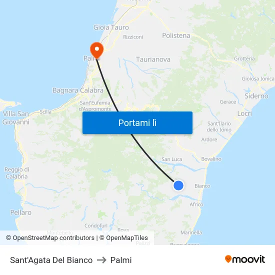 Sant'Agata Del Bianco to Palmi map