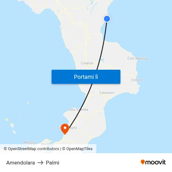 Amendolara to Palmi map