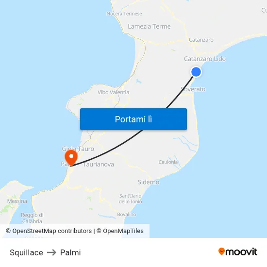 Squillace to Palmi map