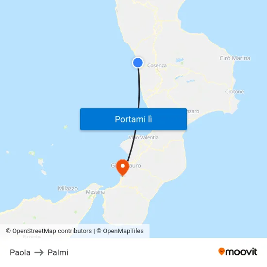 Paola to Palmi map