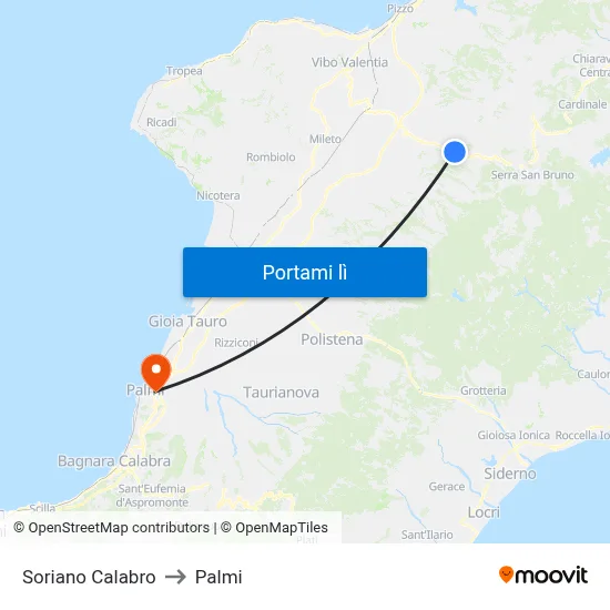 Soriano Calabro to Palmi map