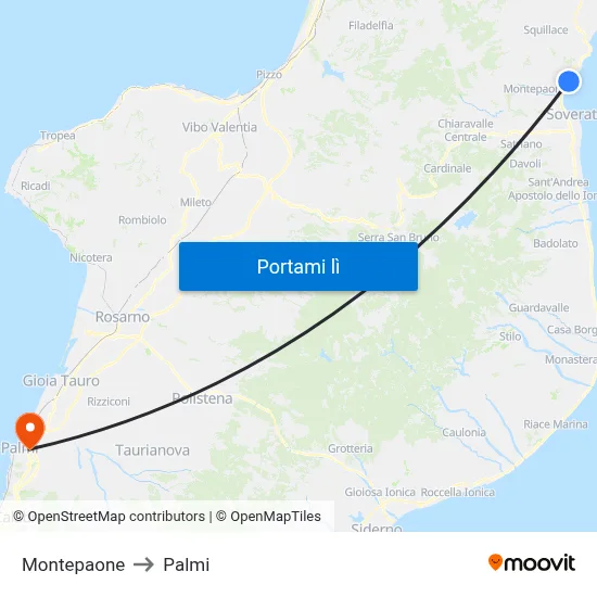 Montepaone to Palmi map