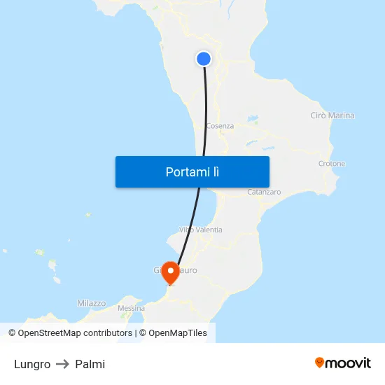 Lungro to Palmi map