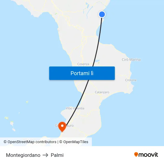 Montegiordano to Palmi map