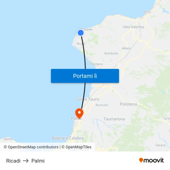 Ricadi to Palmi map