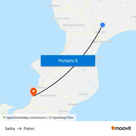 Sellia to Palmi map