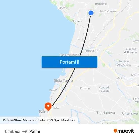 Limbadi to Palmi map