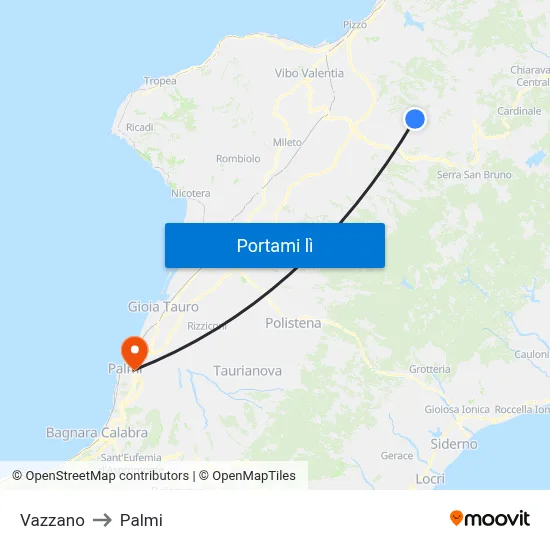 Vazzano to Palmi map