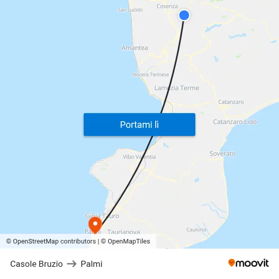 Casole Bruzio to Palmi map