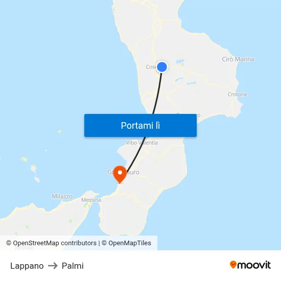 Lappano to Palmi map