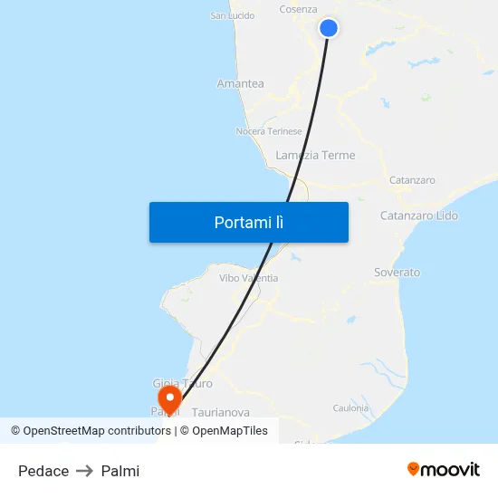 Pedace to Palmi map
