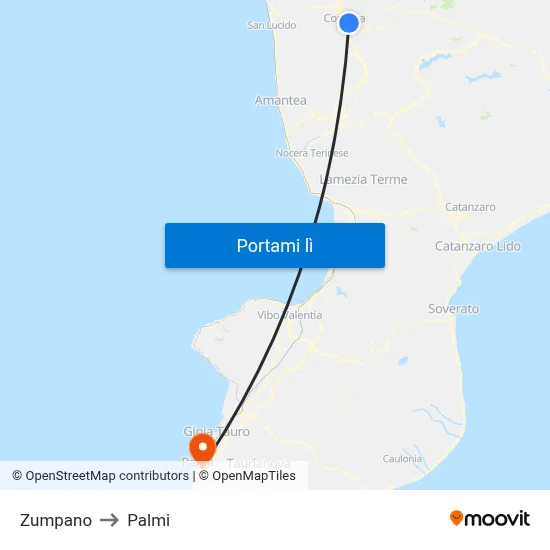 Zumpano to Palmi map