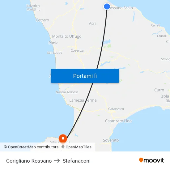 Corigliano-Rossano to Stefanaconi map