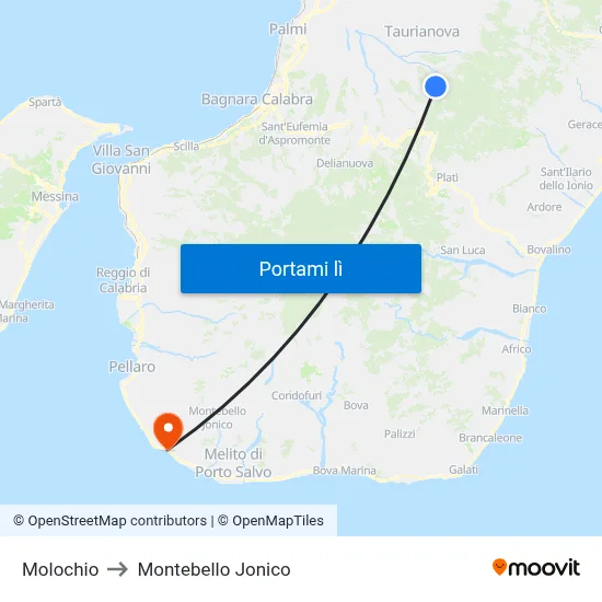 Molochio to Montebello Jonico map