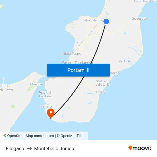 Filogaso to Montebello Jonico map