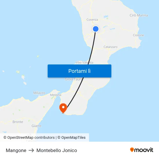 Mangone to Montebello Jonico map