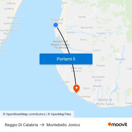 Reggio Di Calabria to Montebello Jonico map