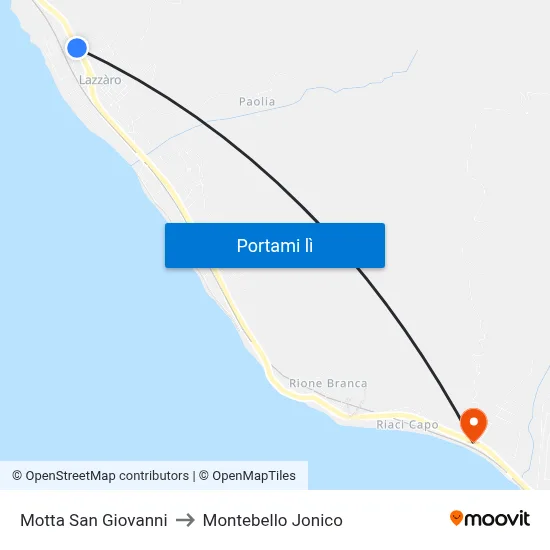 Motta San Giovanni to Montebello Jonico map