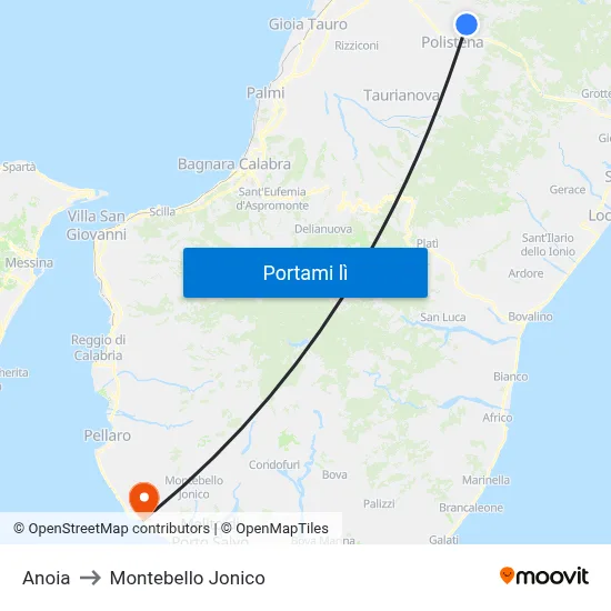 Anoia to Montebello Jonico map