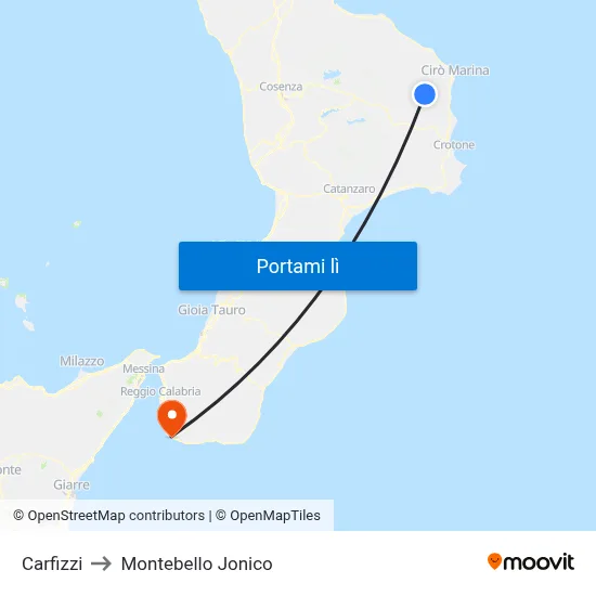 Carfizzi to Montebello Jonico map