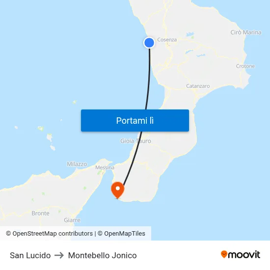 San Lucido to Montebello Jonico map