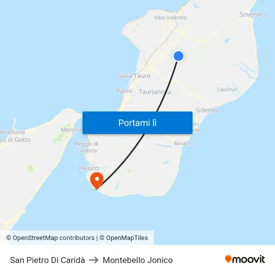 San Pietro Di Caridà to Montebello Jonico map