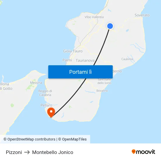 Pizzoni to Montebello Jonico map