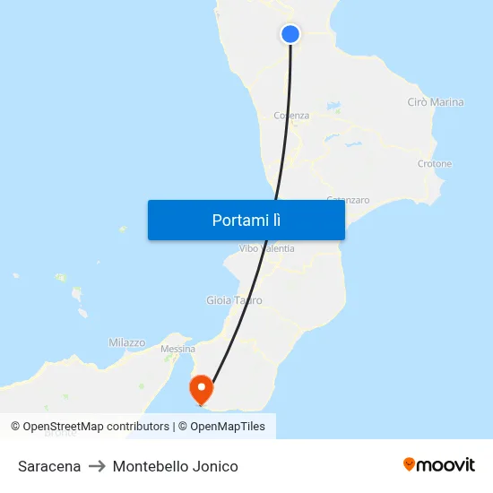 Saracena to Montebello Jonico map