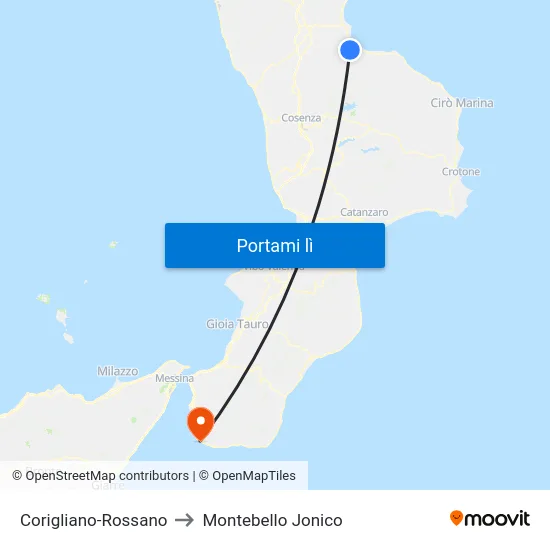 Corigliano-Rossano to Montebello Jonico map