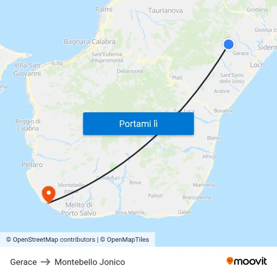 Gerace to Montebello Jonico map