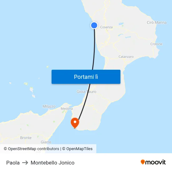 Paola to Montebello Jonico map